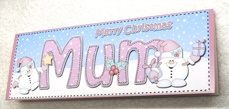 Large DL Merry Christmas MUM 3D decoupage with Snowball Sam  by Margaret Scott
