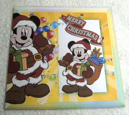 Mickey mouse celebrating christmas with balloons 8x8 by Margaret Scott