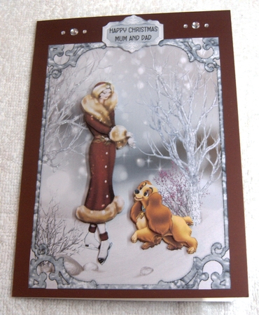 Enchanted Christmas - A5 card front with decoupage by Margaret Scott