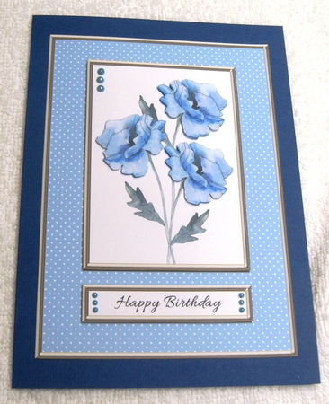 Blue Poppies In Polka Dot Frame Birthday Topper by Margaret Scott