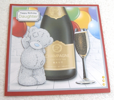 Tatty Teddy with champagne and balloons by Margaret Scott