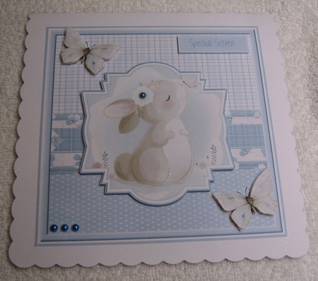 Rabbit and butterfly 7x7 card by Margaret Scott