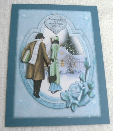 Welcome Home For Christmas  - A5 card front with decoupage by Margaret Scott