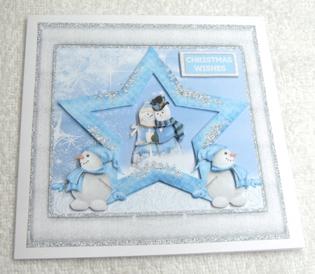 Christmas star and snowmen 7 x 7inches by Margaret Scott