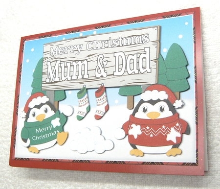 Christmas Fat Penguins with sign MUM & DAD a5 by Margaret Scott