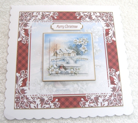 White Christmas 7x7ins Vintage Lace Filigree Topper 1 by Margaret Scott