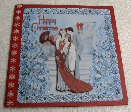 Stairway to Christmas 3 - 6x6 inch card front with decoupage by Margaret Scott