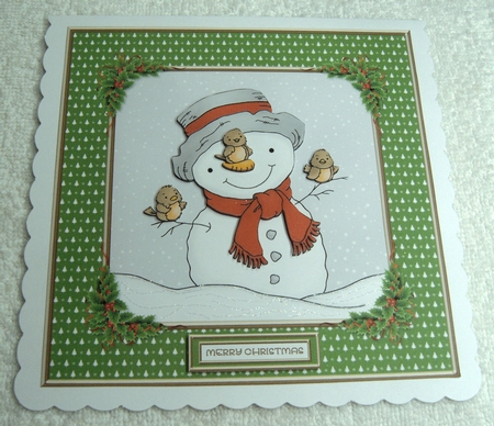 Cute Little Snowman And His Robin Friends (Green) by Margaret Scott