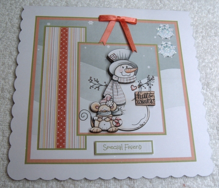 snowman and friend 7x7 card by Margaret Scott