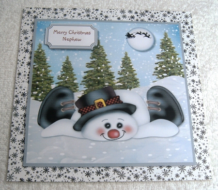 Snowman Christmas card topper by Margaret Scott