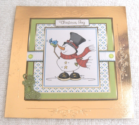 8x8 Snowy & his Bluebird Card Front  by Margaret Scott