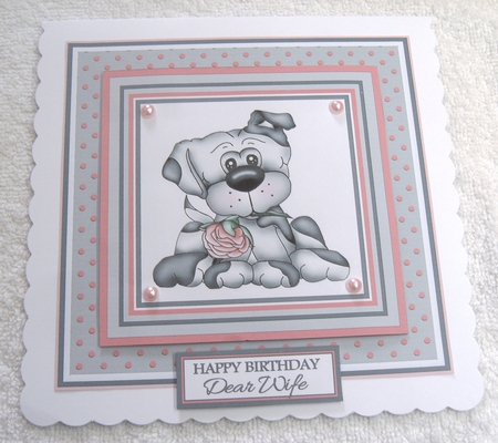 8x8 Playful Pup Card Front and sentiments sheet  by Margaret Scott