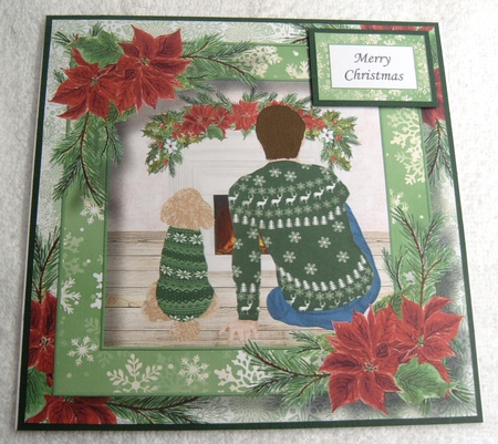 Fireside Christmas - Man & Dog 8x8 by Margaret Scott