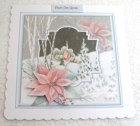 Church and poinsettia 7x7 by Margaret Scott