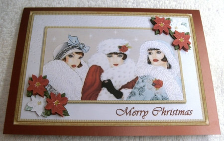 A5 Christmas Art Deco Ladies & Poinsettia by Margaret Scott