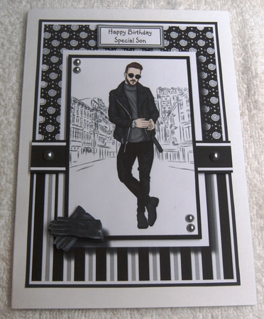 A5 Handsome Card Front with Topper and Sentiments   by Margaret Scott