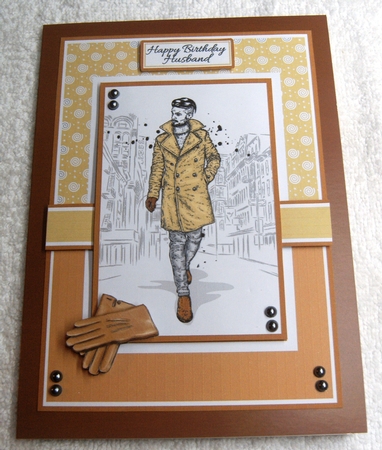 A5 Handsome (Brown) Card Front with Topper and sentiments   by Margaret Scott