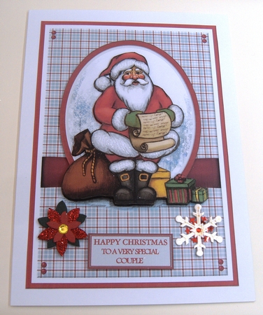 A5 Happy Santa Card Front, Topper, Decoupage & Sentiment by Margaret Scott