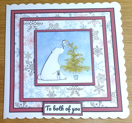Square Polar Bear Red Snowflakes by Margaret Scott