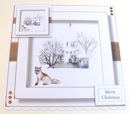 Festive Days No Flowers - Christmas Church & Fox 8x8 by Margaret Scott