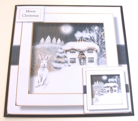 Festive Nights No Flowers - Cottage & Snowy Hare 8x8 by Margaret Scott