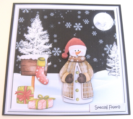 Snowman, gifts and stocking 7x7 by Margaret Scott