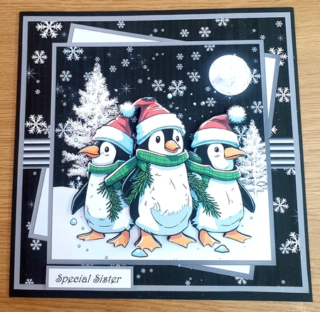 Christmas penguins 7x7 by Margaret Scott
