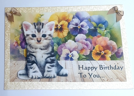 Cute Kitten &  Violets  Quick Card by Margaret Scott