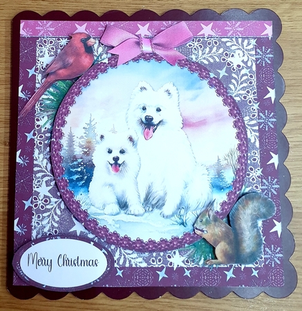 Winter Scenes Dogs 8: Samoyeds 6 x 6 Card Front with Topper, Decoupage and Sentiments by Margaret Scott
