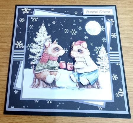 Mice, hot chocolate and marshmallows 7x7 by Margaret Scott