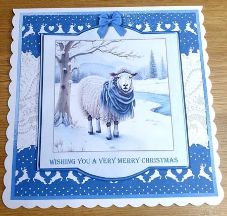 Cute Christmas Sheep in colourful scarves card toppers for 8x8 cards by Margaret Scott