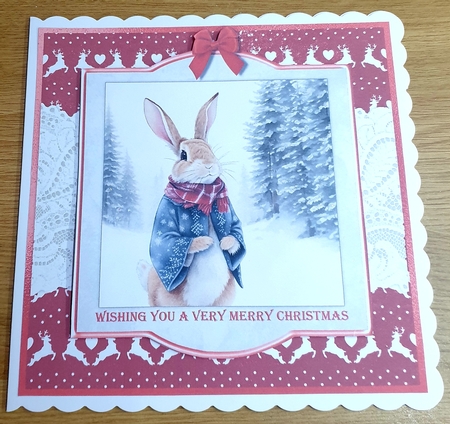 Cute Rabbits in winter clothes card toppers for 8x8 cards by Margaret Scott