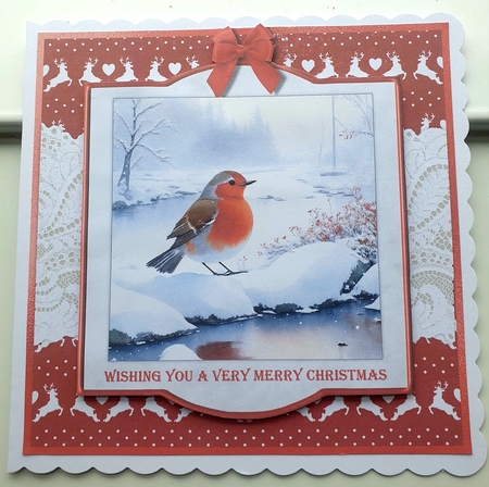 Cute Robins in snowy winter scenes card toppers for 8x8 cards by Margaret Scott