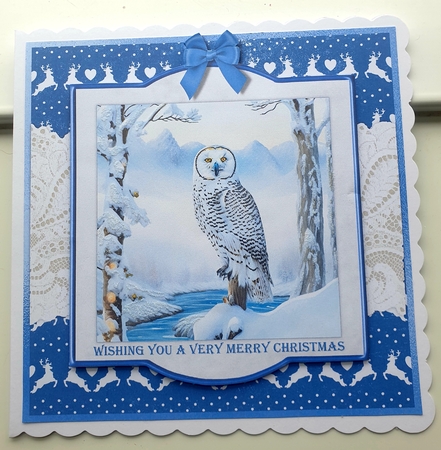 Cute Owls in snowy winter scenes card toppers for 8x8 cards by Margaret Scott