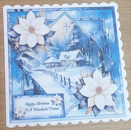 Winter Scene with White Poinsettias Squares in squares  by Margaret Scott