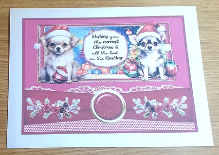 2 Red 5x7 Christmas pups card fronts D by Margaret Scott