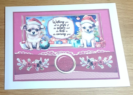 2 Red 5x7 Christmas pups card fronts D by Margaret Scott