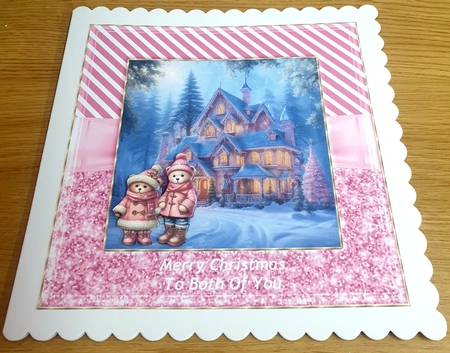 Pink Whimsical Winter Cottages by Margaret Scott