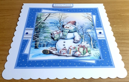 Snowman with gifts and decoupage, insert and gift tags by Margaret Scott