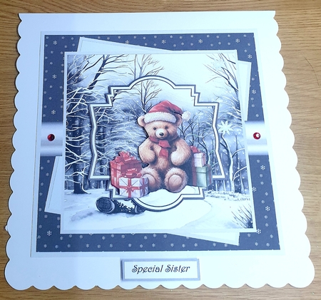Teddy bear 7x7 card, decoupage, toppers, and insert by Margaret Scott