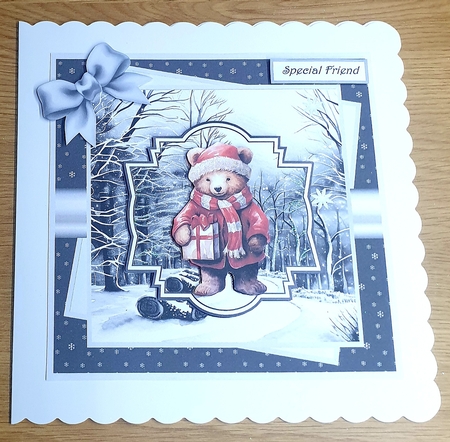 Teddy bear 7x7 card, decoupage, toppers, and insert by Margaret Scott