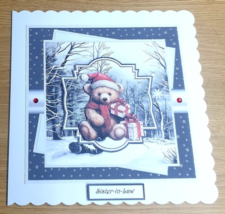 Teddy bear 7x7 card, decoupage, toppers, and insert by Margaret Scott