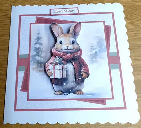 Christmas rabbit 7x7 card, insert and decoupage, gift cards by Margaret Scott
