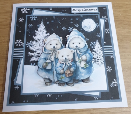 Polar bear family 7x7 card with decoupage and sentiment tiles, insert and gift tags by Margaret Scott