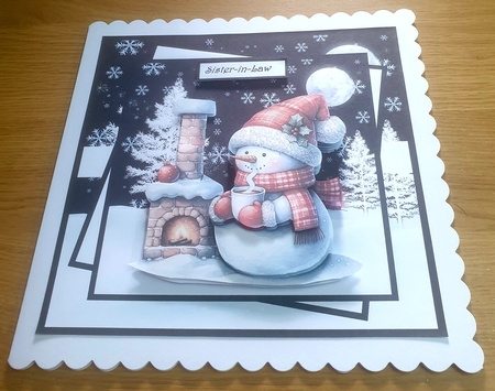 Snowman keeping warm 7x7 card sentiment tiles, insert, toppers and decoupage by Margaret Scott