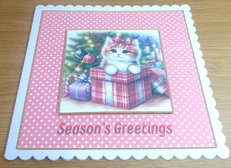 Watercolor Christmas Gift Kitten by Margaret Scott