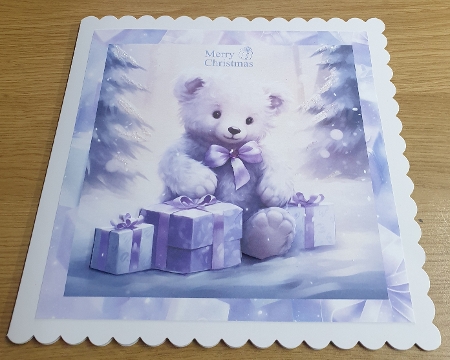 Cute Christmas Teddy with Gift In Purple - Mix 1  by Margaret Scott