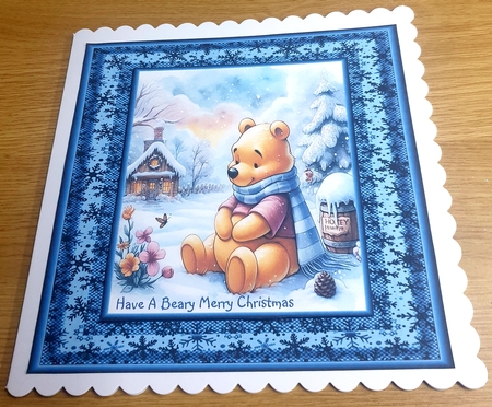 12 Christmas Pooh Bear In The Snow Card Fronts 8 x 8 JPEG by Margaret Scott