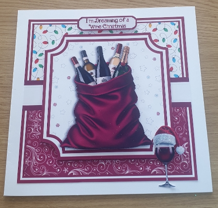 WINE, SHOES, PINK SANTA 6x6 5x7 by Margaret Scott