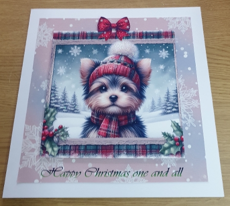 Festive Yorkie  by Margaret Scott